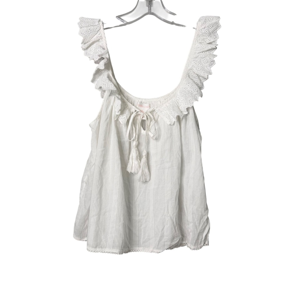 Shabby Chic Ruffle Strap Top Womens XS White Eyelet Cotton Romantic Lightweight